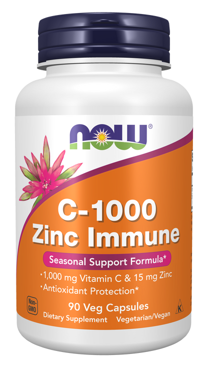 NOW Supplements, C-1000 & Zinc Immune, Seasonal Formula*, 90 Veg Caps
