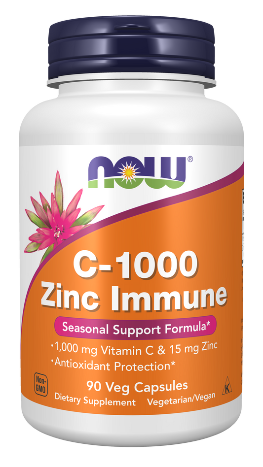 NOW Supplements, C-1000 & Zinc Immune, Seasonal Formula*, 90 Veg Caps