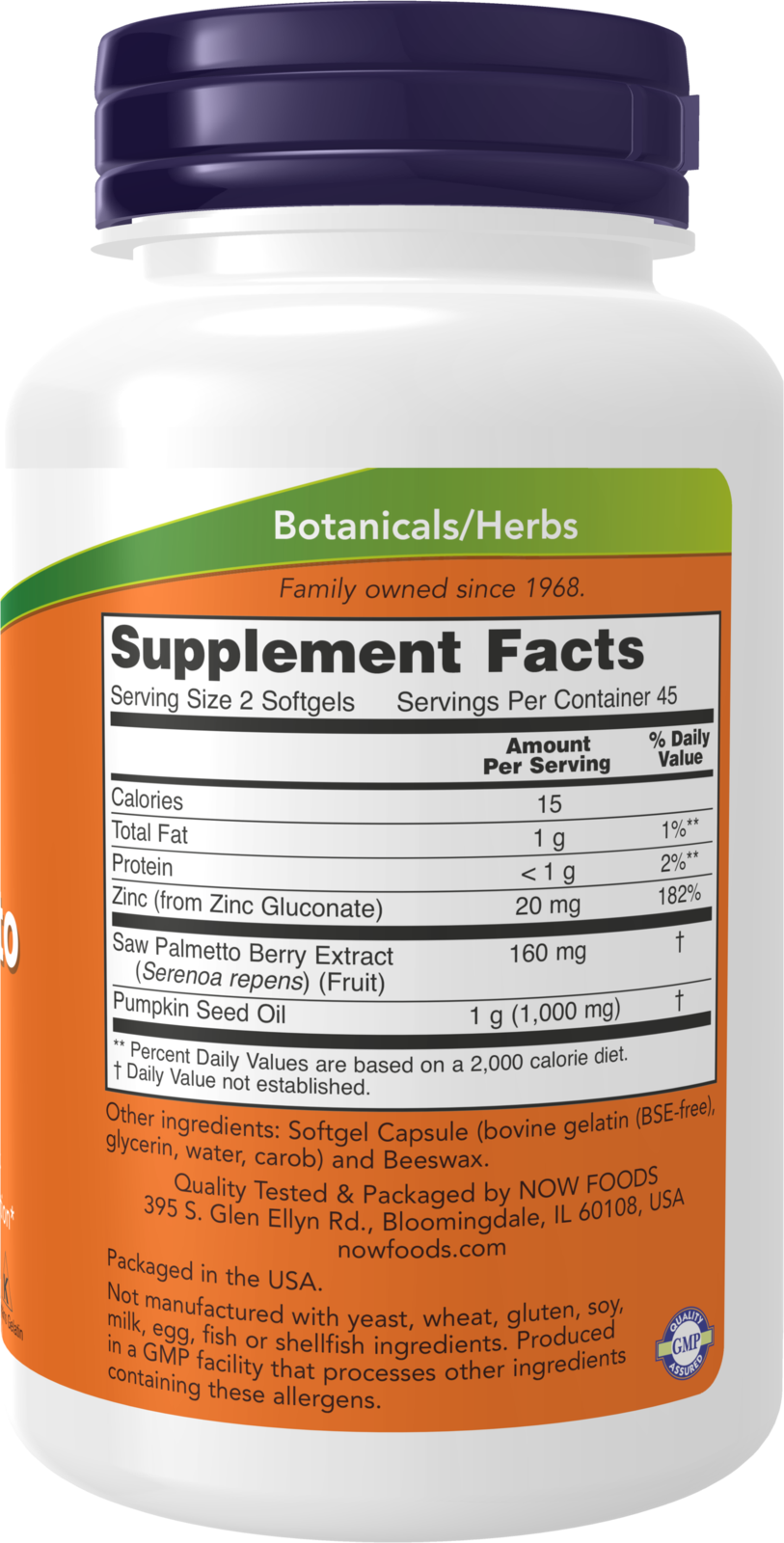 NOW Supplements, Saw Palmetto Extract, Pumpkin Seed Oil, Zinc, 90 Softgels