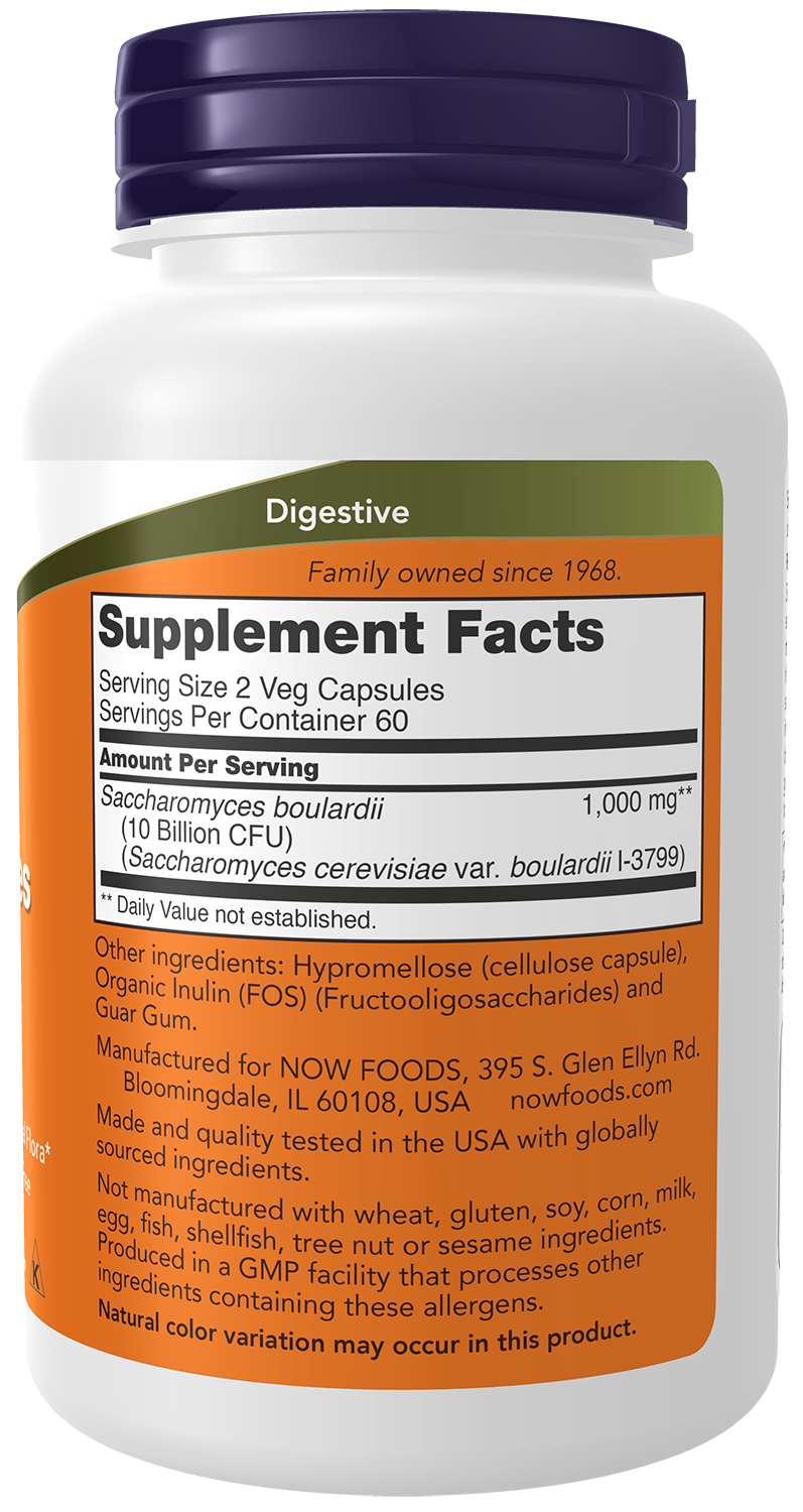 NOW Supplements, Saccharomyces Boulardii, 5 Bil CFU Probiotic, 120 Veg Caps