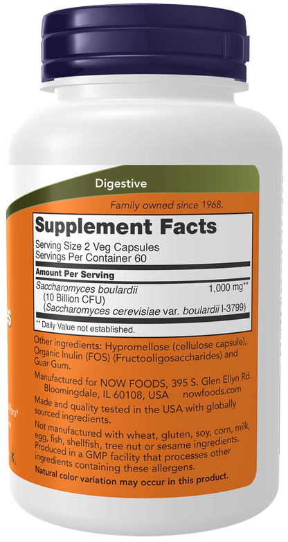 NOW Supplements, Saccharomyces Boulardii, 5 Bil CFU Probiotic, 120 Veg Caps