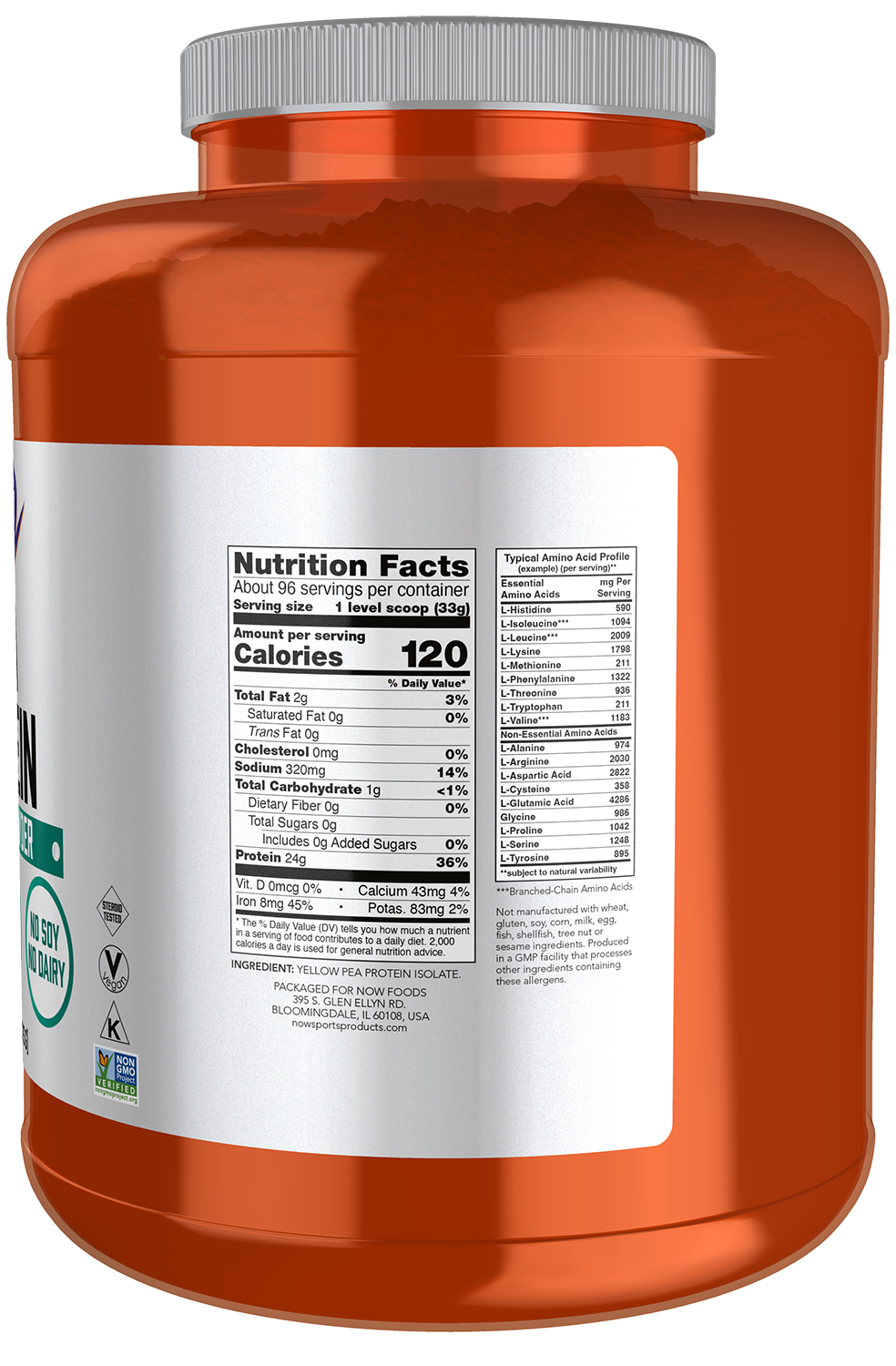 NOW Sports, Pea Protein 24 g, Mixes Easily, Unflavored Powder, 7 lbs
