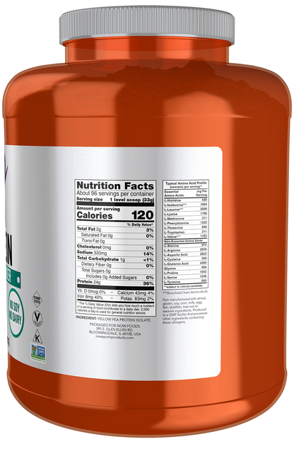 NOW Sports, Pea Protein 24 g, Mixes Easily, Unflavored Powder, 7 lbs