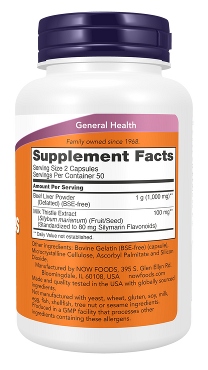 NOW Supplements, Liver Caps with Milk Thistle and Eleuthero, Supports Liver Health*, 100 Capsules