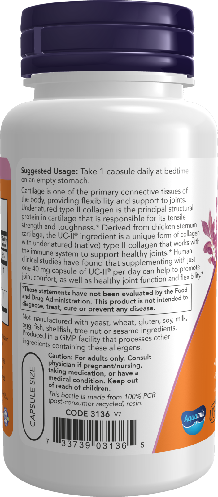 NOW Supplements, UC-II Type II Collagen, Undenatured Type II, 120 Veg Caps