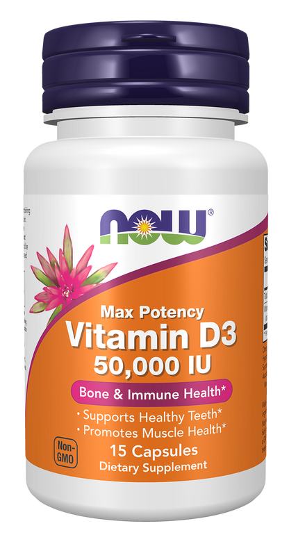 Now Foods, Vitamin D3, Max Potency, 50,000 Iu, 15 Capsules