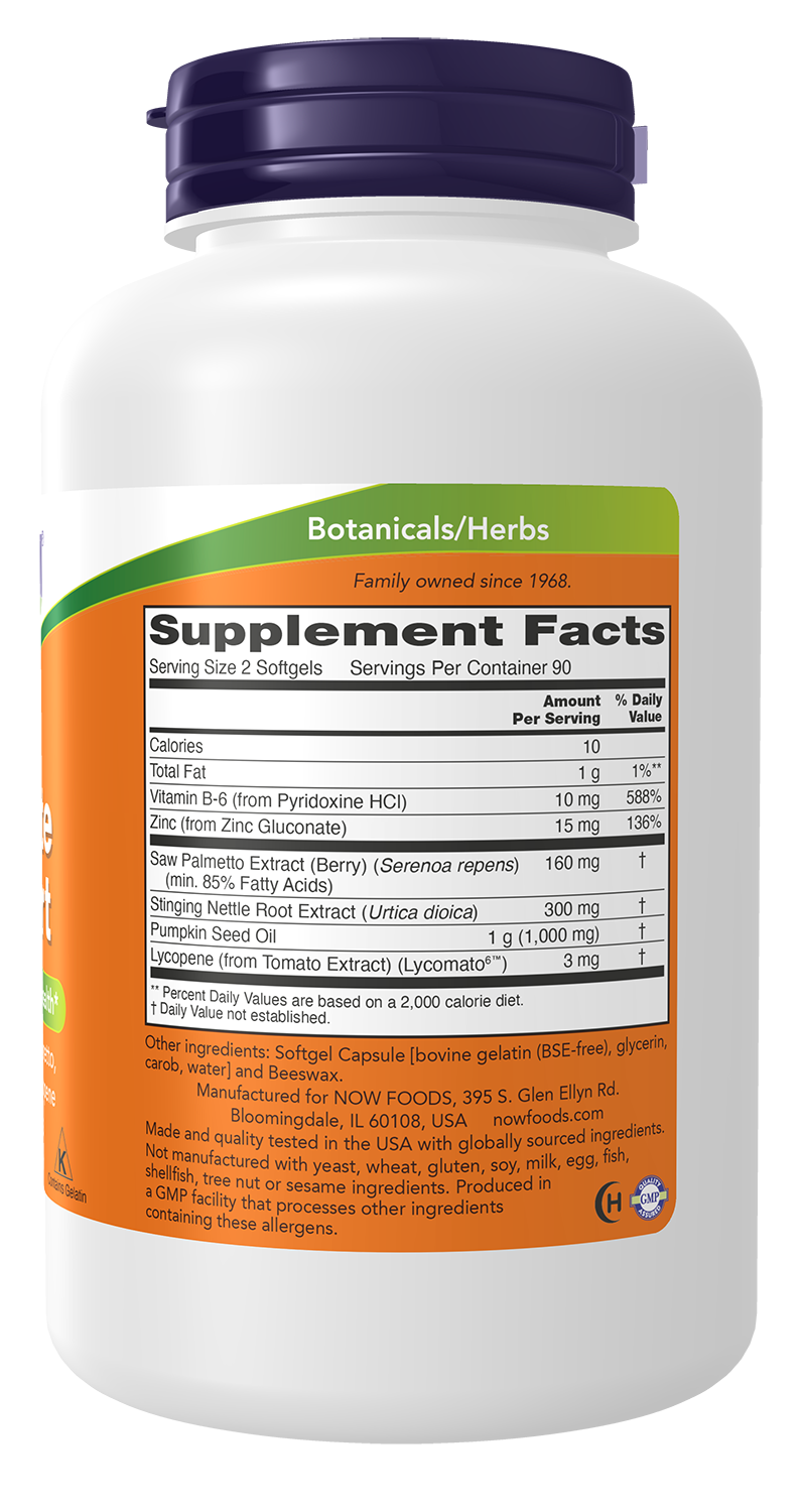 NOW Supplements, Prostate Support w/Standardized Saw Palmetto, 180 Softgels