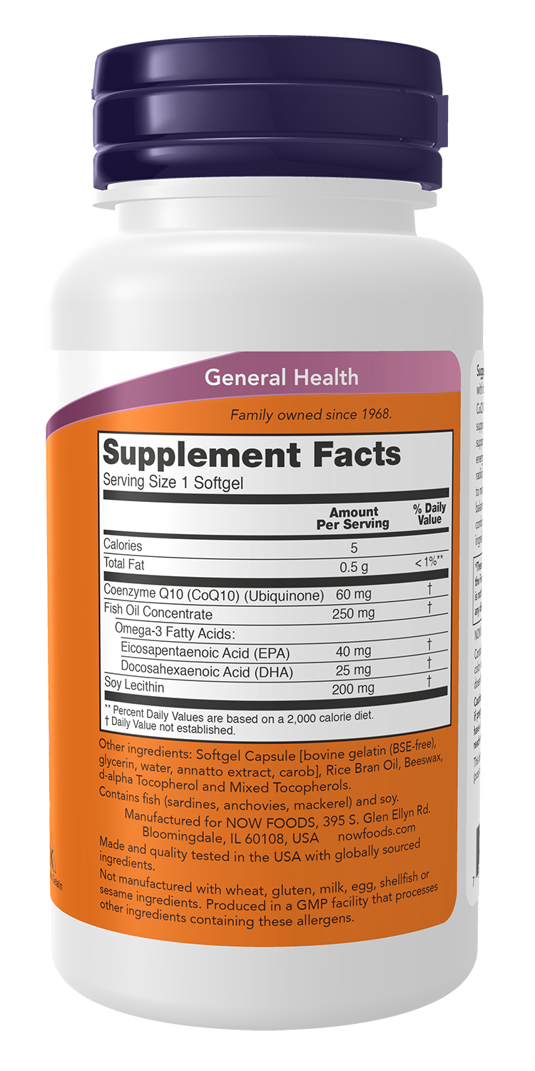 NOW Supplements, CoQ10 60 mg with Omega 3 Fish Oil, 60 Softgels