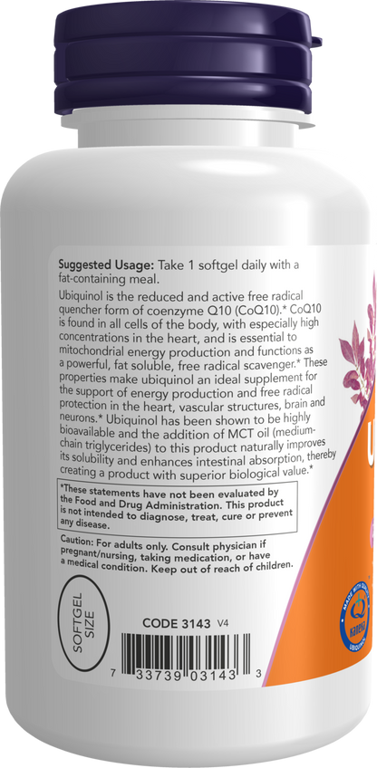 NOW Supplements, Ubiquinol 100 mg, High Bioavailability, 120 Softgels