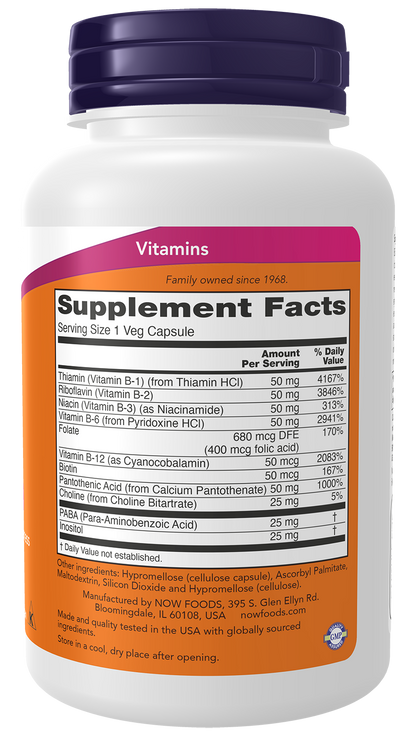 NOW Supplements, Vitamin B-50 mg, Nervous System Health*, 100 Veg Caps