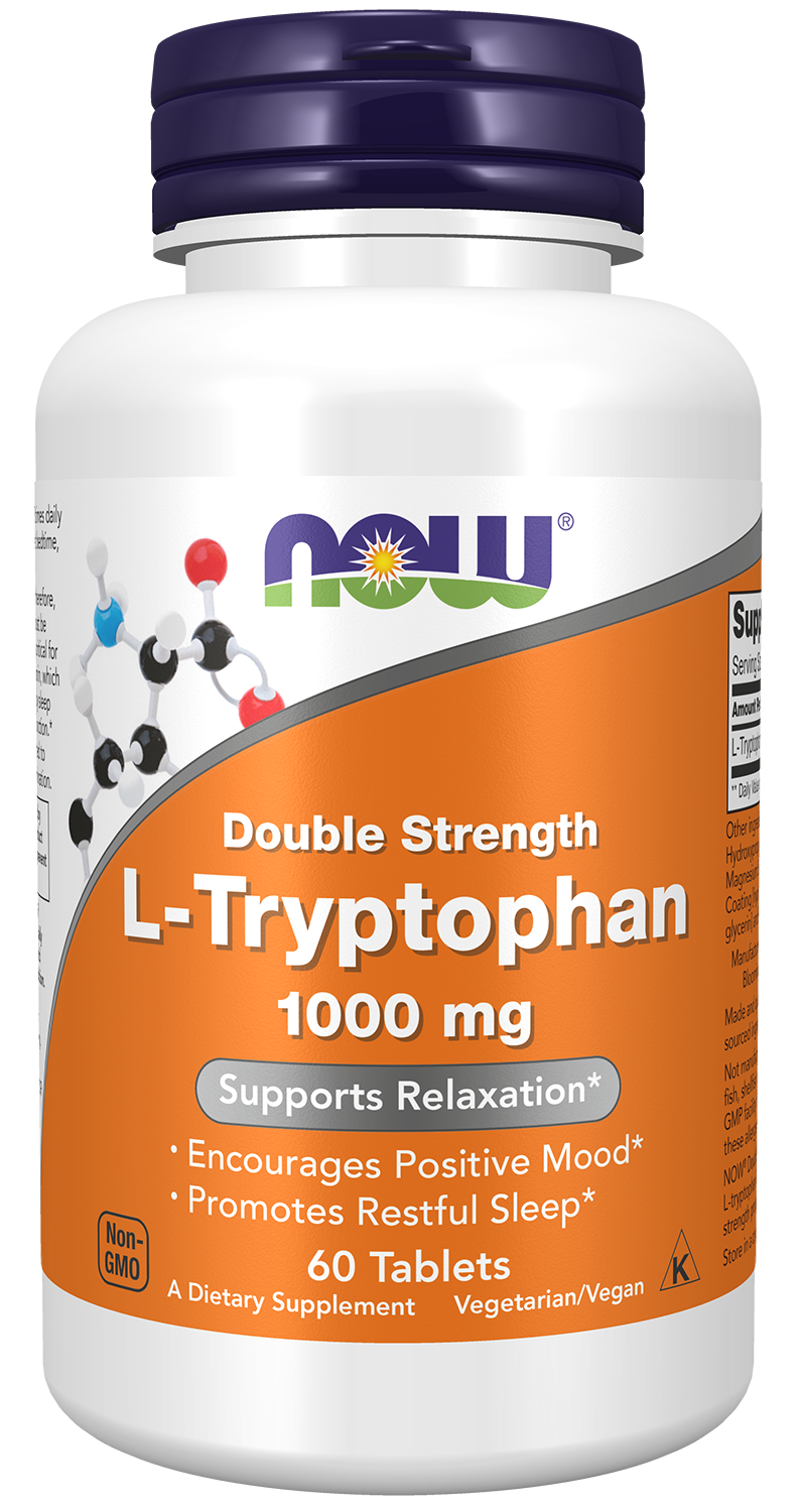 NOW Supplements, L-Tryptophan 1,000 mg, Supports Relaxation*, 60 Tabs
