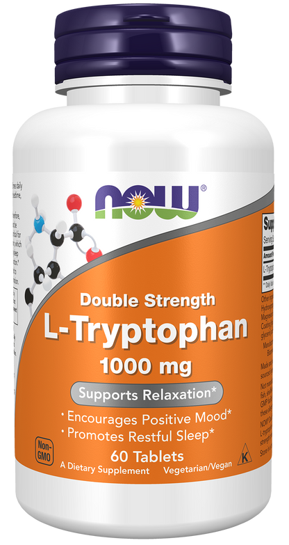 NOW Supplements, L-Tryptophan 1,000 mg, Supports Relaxation*, 60 Tabs