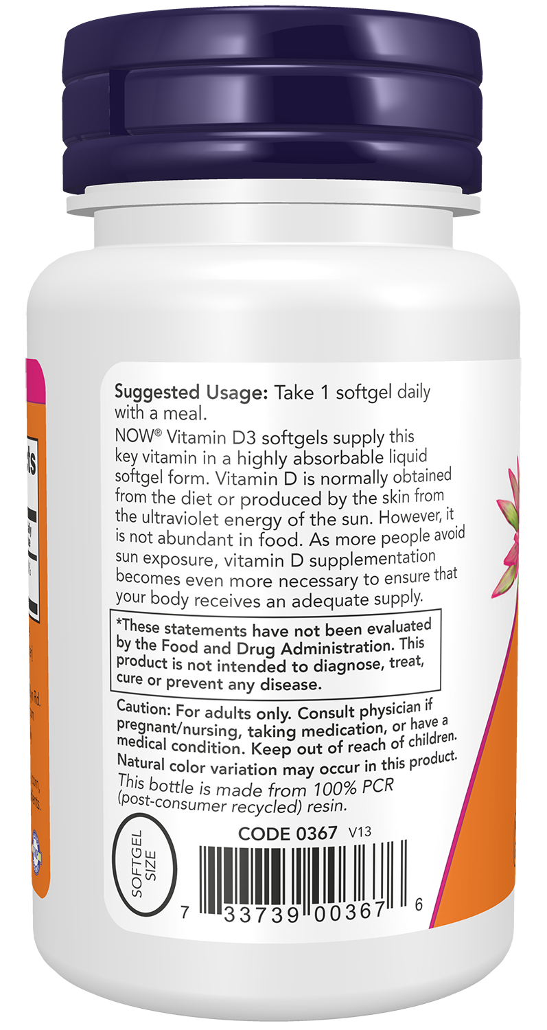 NOW Supplements, Vitamin D-3 2,000 IU, Structural Support*, 120 Softgels