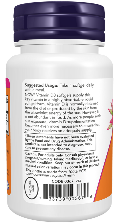 NOW Supplements, Vitamin D-3 2,000 IU, Structural Support*, 120 Softgels
