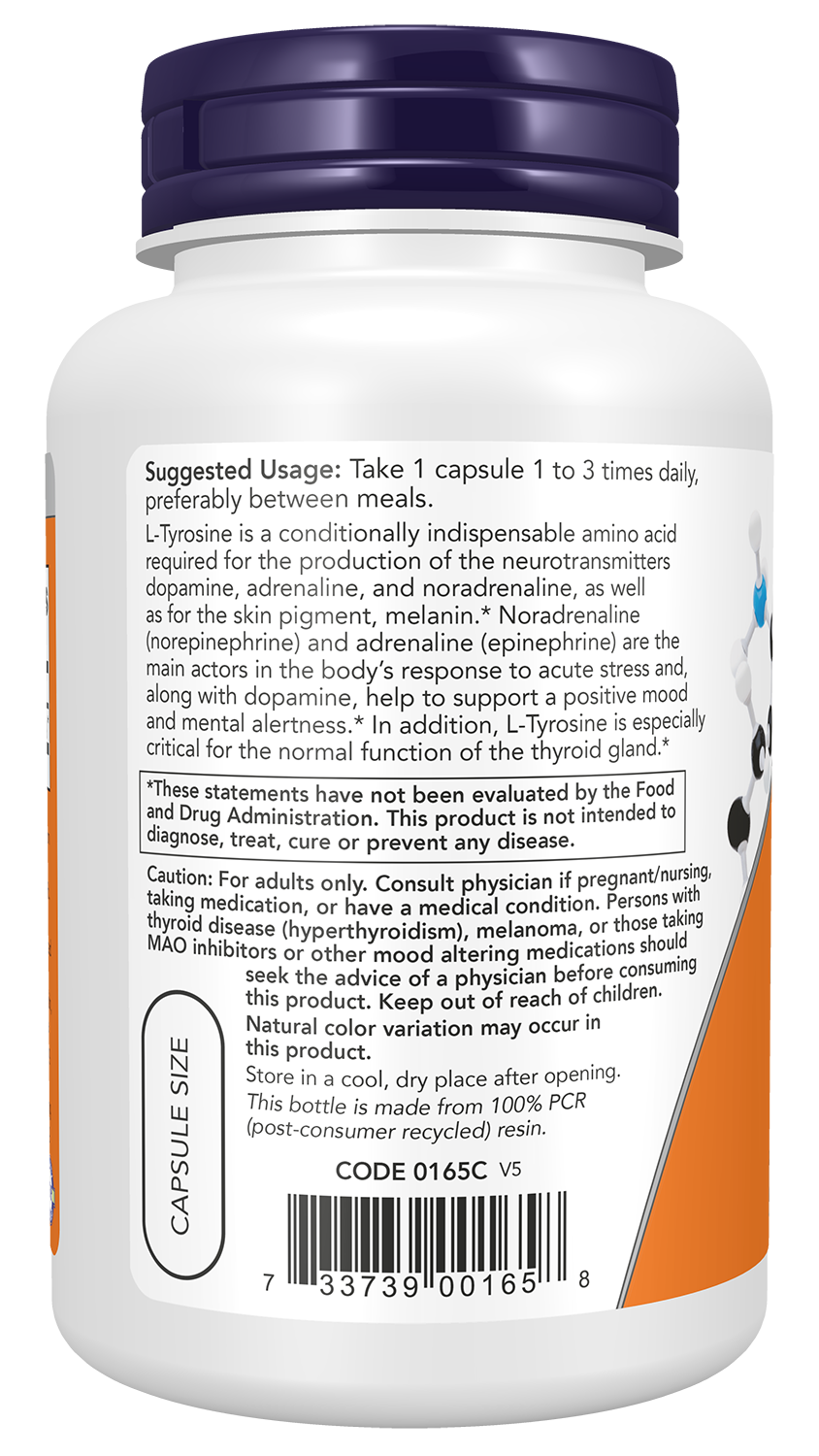 NOW Supplements, L-Tyrosine 750 mg, Supports Mental Alertness*, 90 Veg Caps