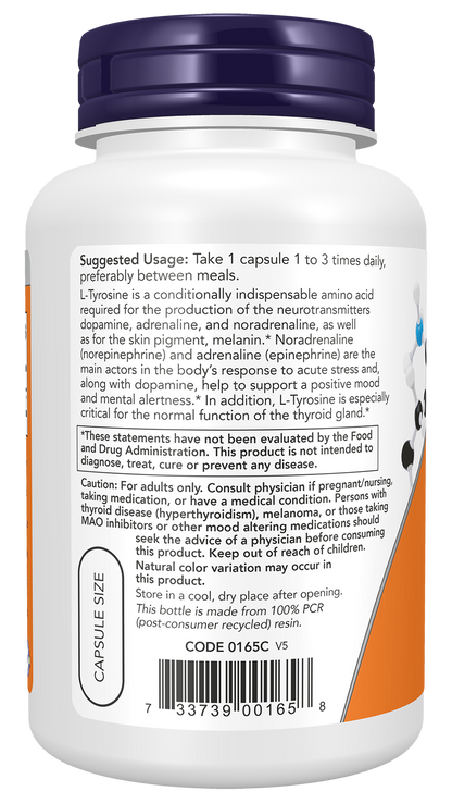 NOW Supplements, L-Tyrosine 750 mg, Supports Mental Alertness*, 90 Veg Caps