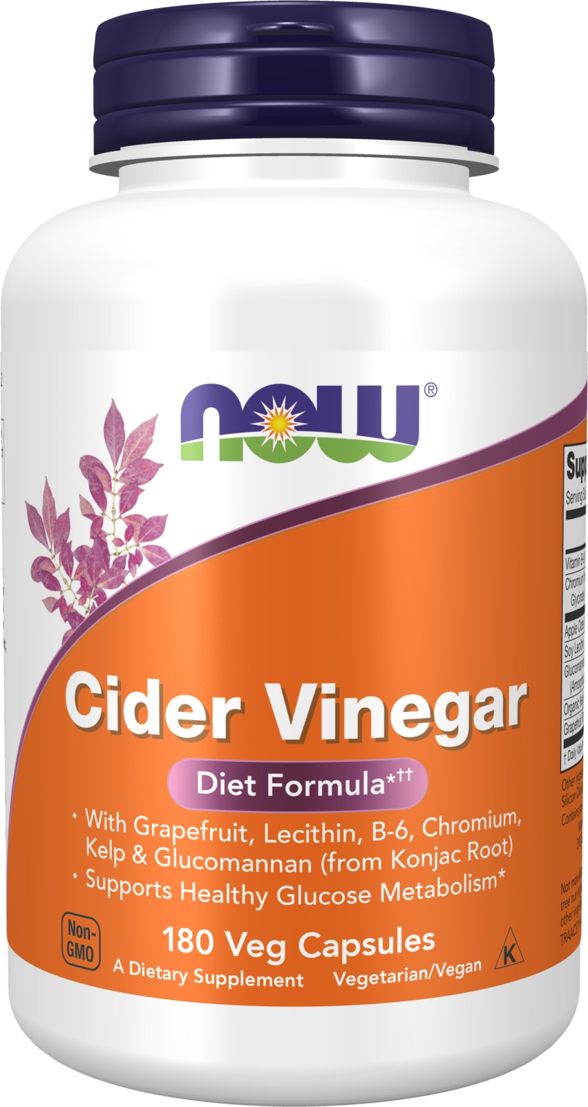 NOW Supplements, Cider Vinegar, w/ Grapefruit, Lecithin, B-6, 180 Veg Caps