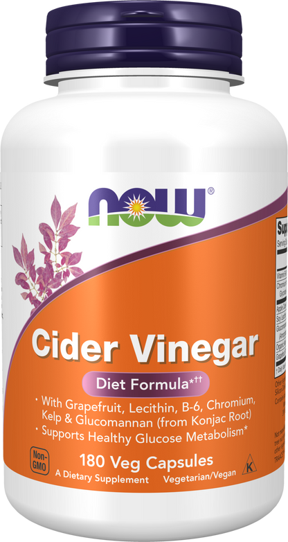 NOW Supplements, Cider Vinegar, w/ Grapefruit, Lecithin, B-6, 180 Veg Caps