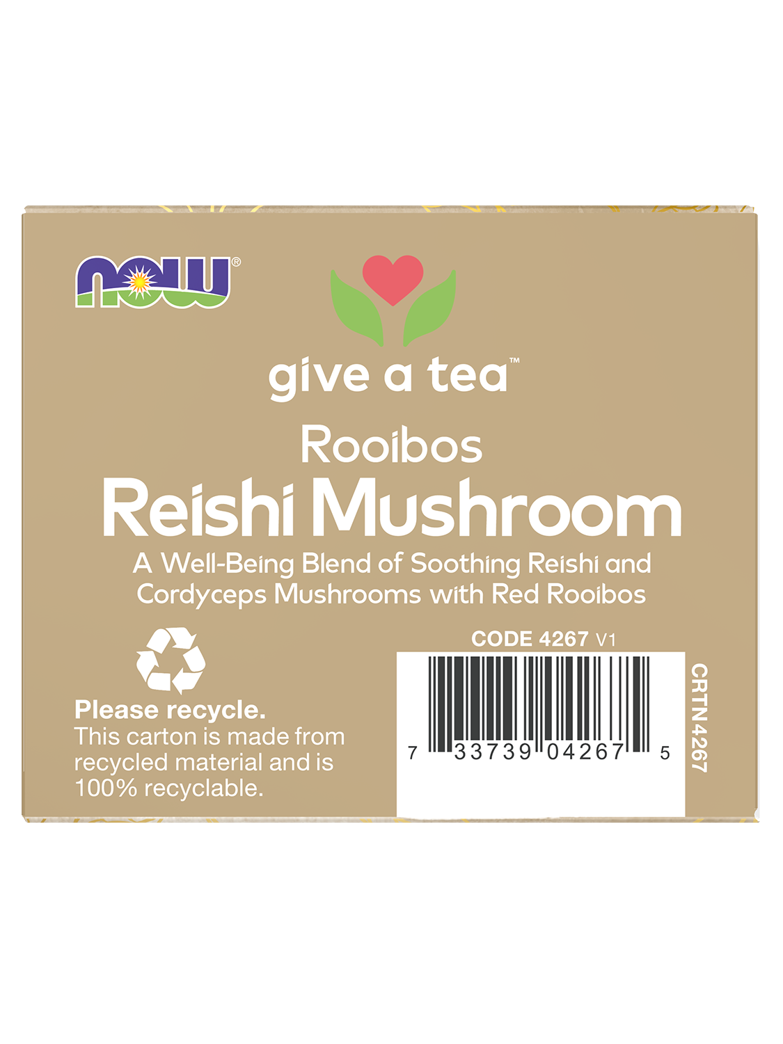 NOW Give a Tea® Rooibos Reishi Mushroom Tea, Caffeine-Free, 24 bags