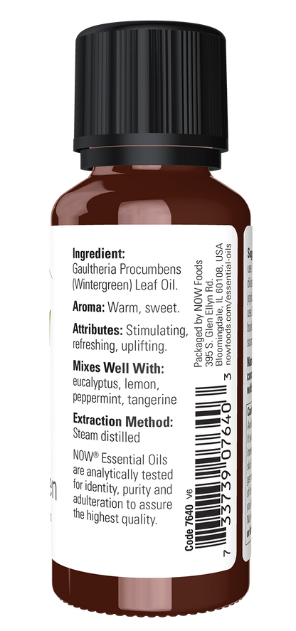 NOW Essential Oils, Wintergreen Oil, Steam Distilled, Undiluted, 1 fl. oz