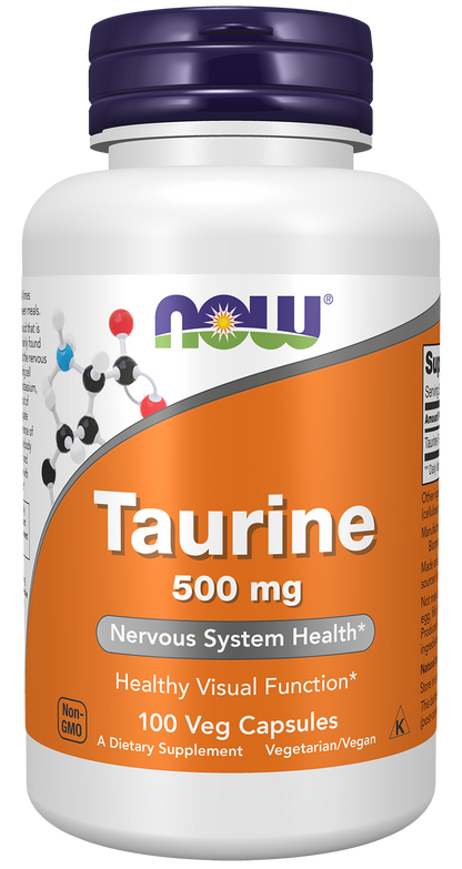 NOW Supplements, Taurine 500 mg, Amino Acid, 100 Veg Caps