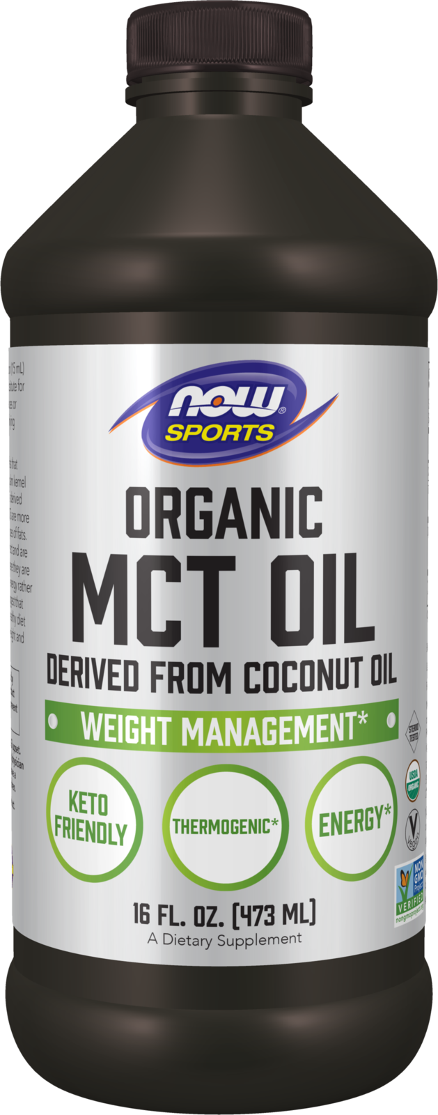 NOW Sports, Organic MCT Oil 14 g, Plastic Bottle,16 fl. oz