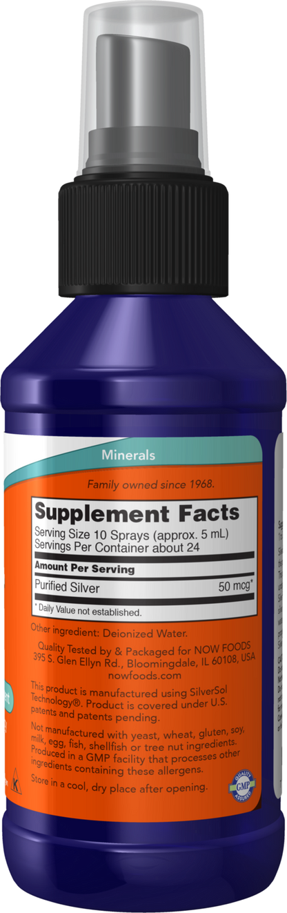 NOW Supplements, Silver Sol 10 PPM, Elemental Silver, Deionized, 4 fl oz