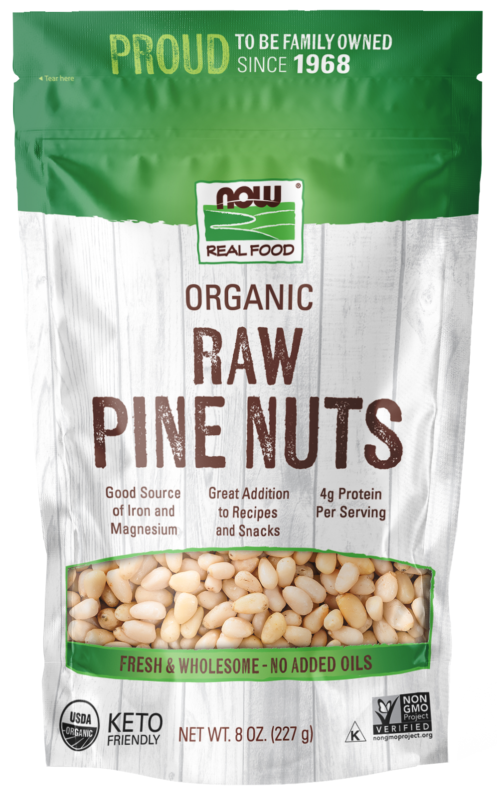 NOW Foods, Certified Organic Pine Nuts, Raw, Good source of Iron, 8 oz