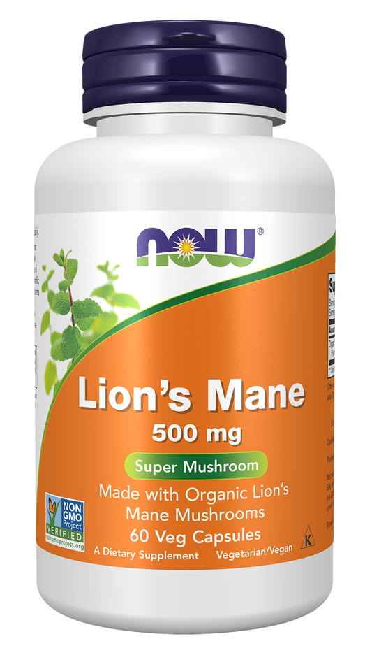 NOW Supplements, Lion's Mane 500 mg, Super Mushroom, 60 Veg Caps