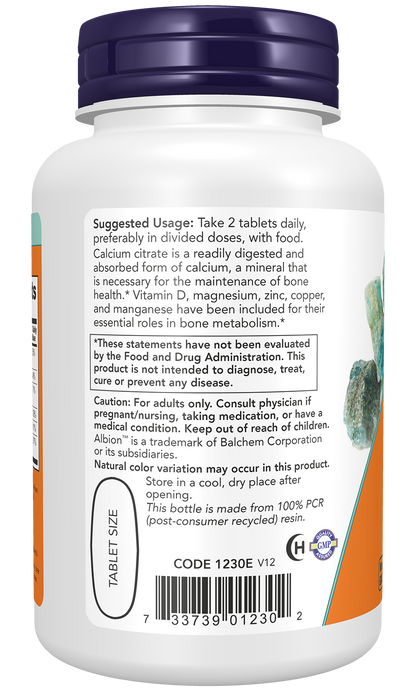 NOW Supplements, Calcium Citrate with Vit D, Magnesium, Zinc, 100 Tabs