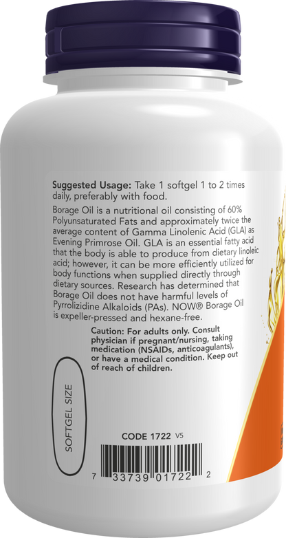 NOW Supplements, Borage Oil 1,000 mg with 240mg  GLA, 120 Softgels