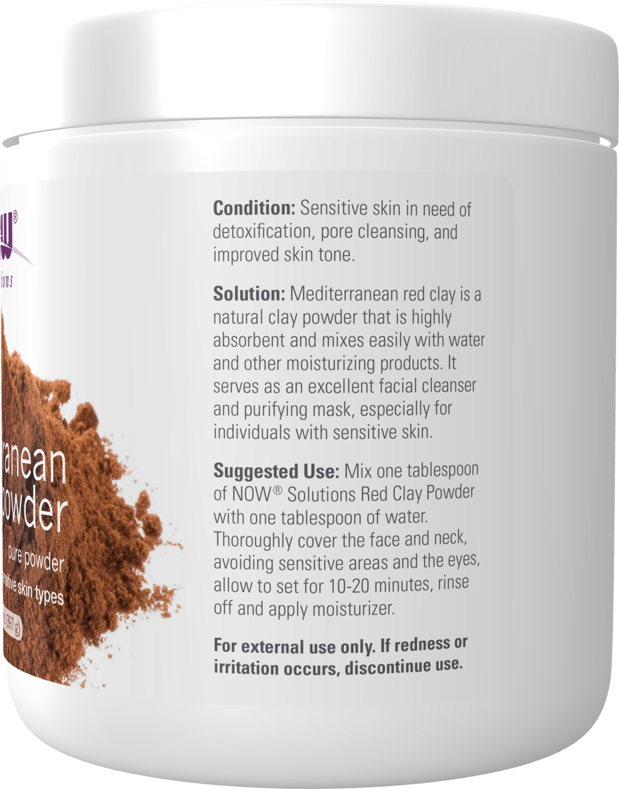 NOW Solutions, Mediterranean Red Clay Powder, Sensitive Skin Mask, 14 oz