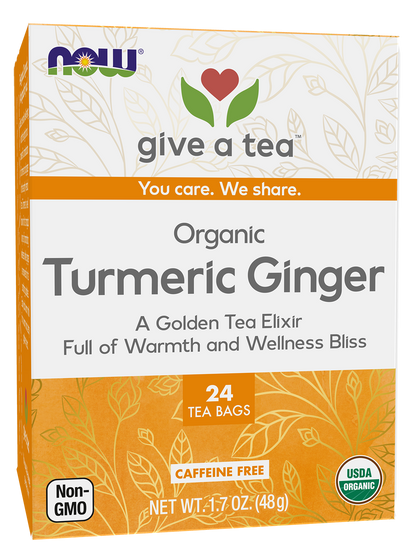 NOW Give a Tea® Organic Turmeric Ginger, Caffeine-Free, 24 bags