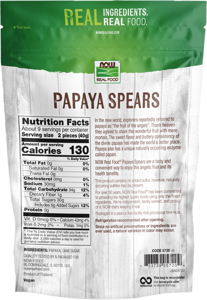 NOW Foods, Papaya Spears, No Preservatives or Added Sulfur, Fat-Free, 12 oz