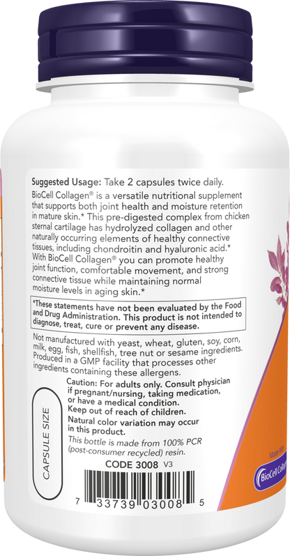 NOW Supplements, BioCell Collagen® Hydrolyzed Type II, 120 Veg Caps