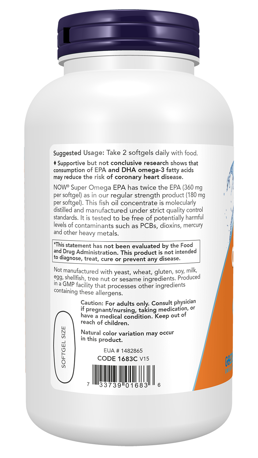 NOW Supplements, Super Omega EPA, Molecularly Distilled, 240 Softgels