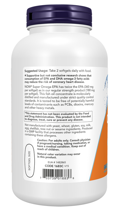 NOW Supplements, Super Omega EPA, Molecularly Distilled, 240 Softgels