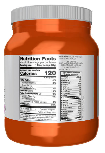 NOW Sports, Chicken Bone Broth Powder, Naturally Occurring Collagen, 1.2 lb