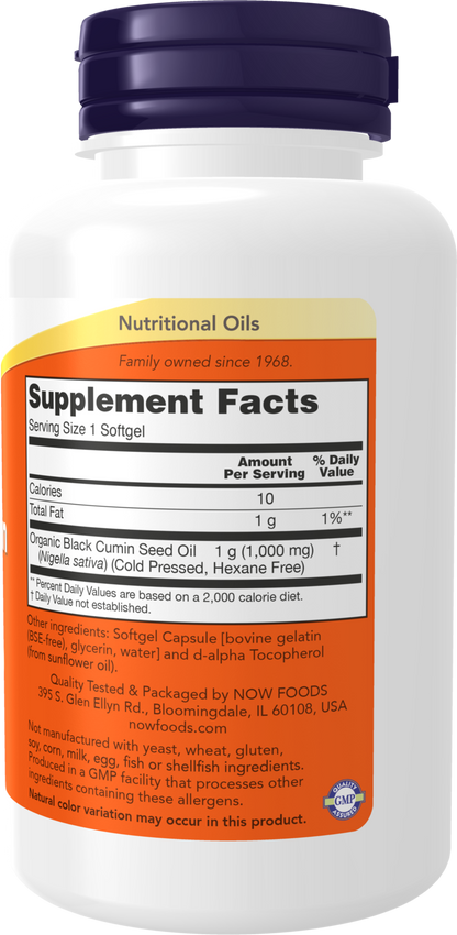 NOW Supplements, Black Cumin Seed Oil 1,000 mg, 60 Softgels