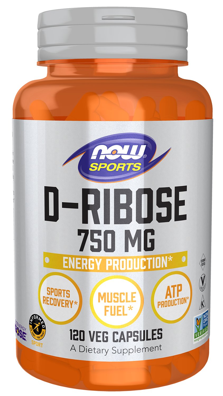 NOW Sports, D-Ribose 750 mg, Energy Production*, 120 Veg Caps