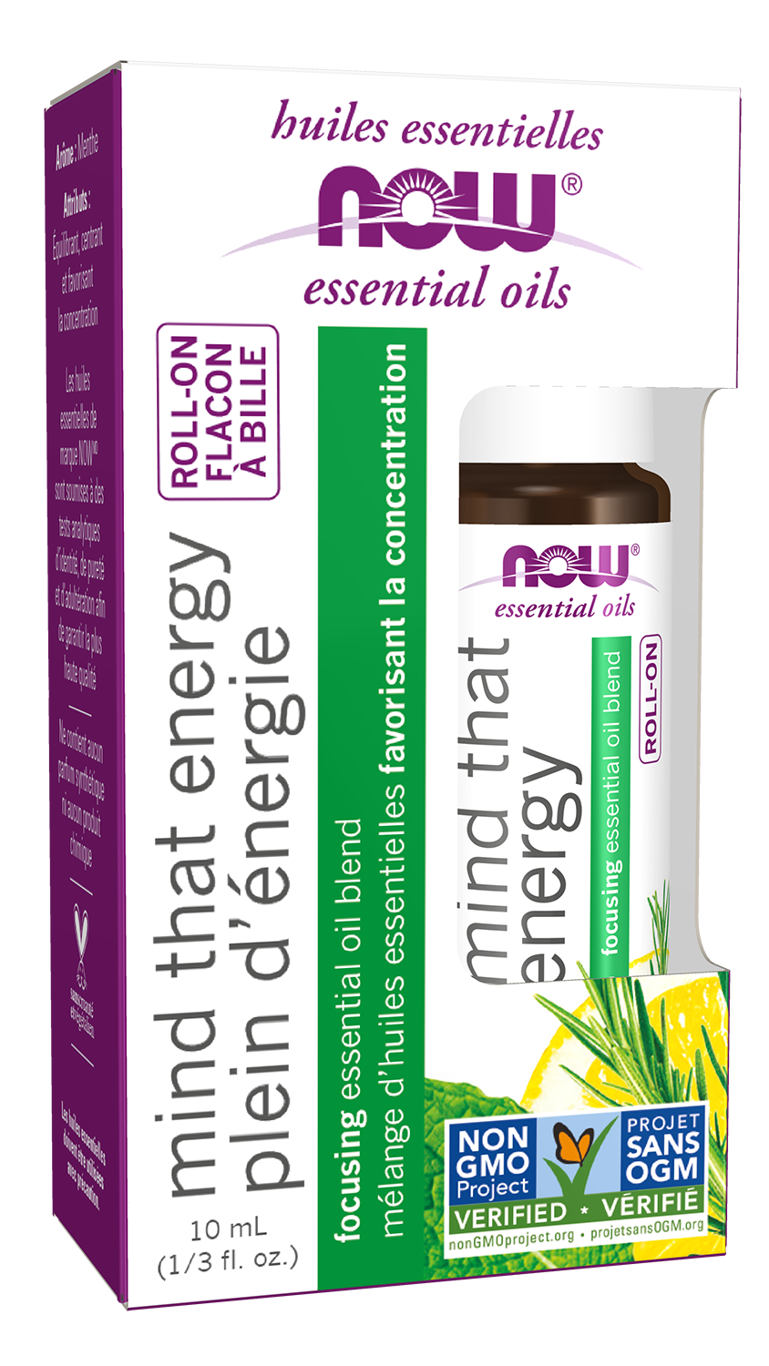 NOW Essential Oils, Mind That Energy Focusing Roll On Blend, 10 mL