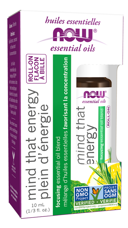 NOW Essential Oils, Mind That Energy Focusing Roll On Blend, 10 mL