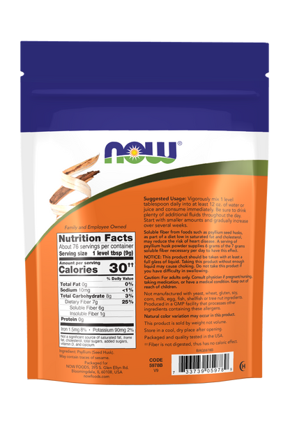 NOW Supplements, Psyllium Husk Powder, Soluble Fiber, 24-oz