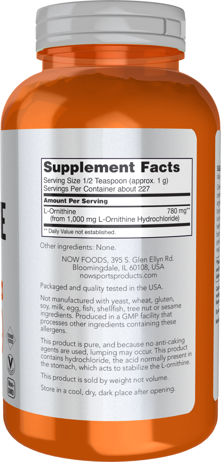 NOW Sports, L- Ornithine Powder, Protein Metabolism* and Urea Detox*, 8 oz