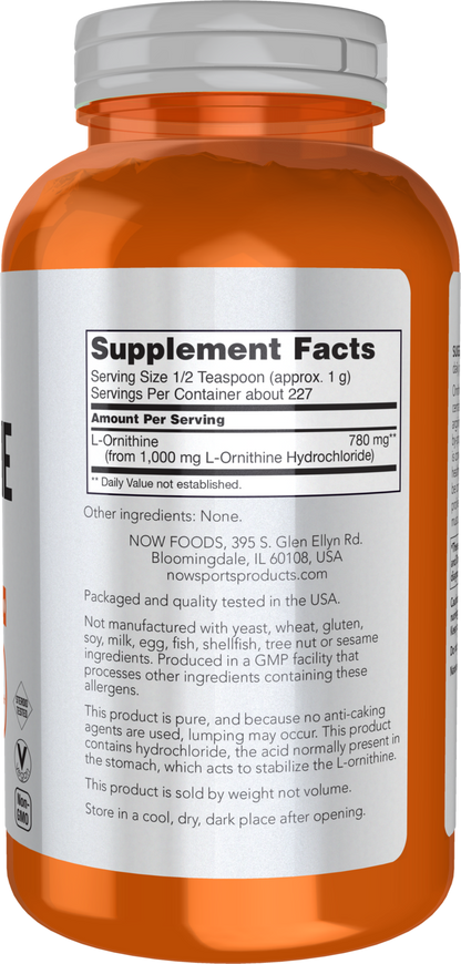 NOW Sports, L- Ornithine Powder, Protein Metabolism* and Urea Detox*, 8 oz