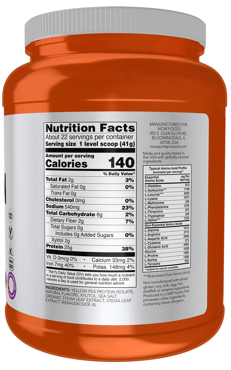 NOW Sports, Pea Protein 25 g With BCAAs, Vanilla Toffee, 2 lbs