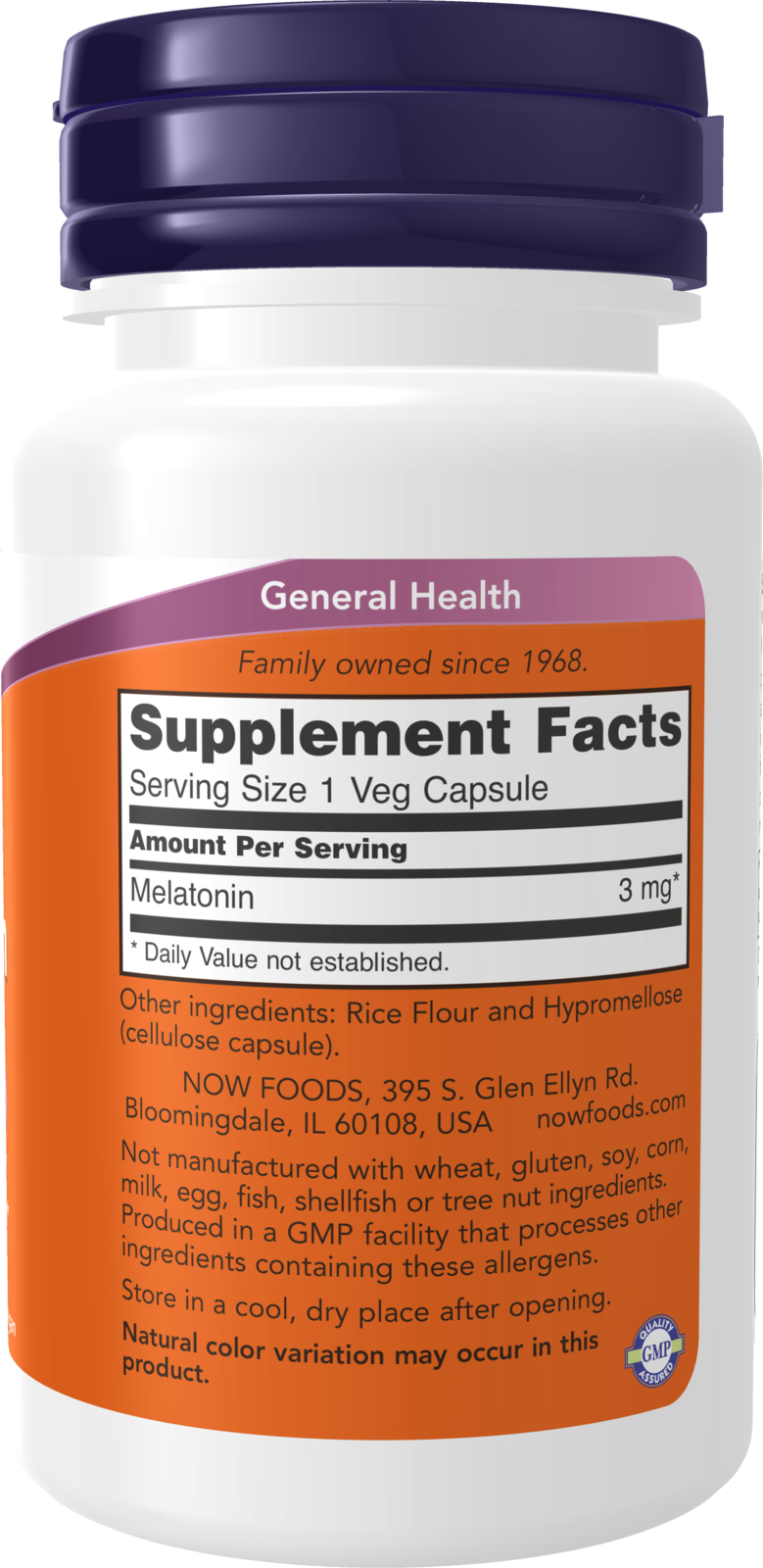 NOW Supplements, Melatonin 3 mg, Healthy Sleep Cycle*, 60 Veg Caps