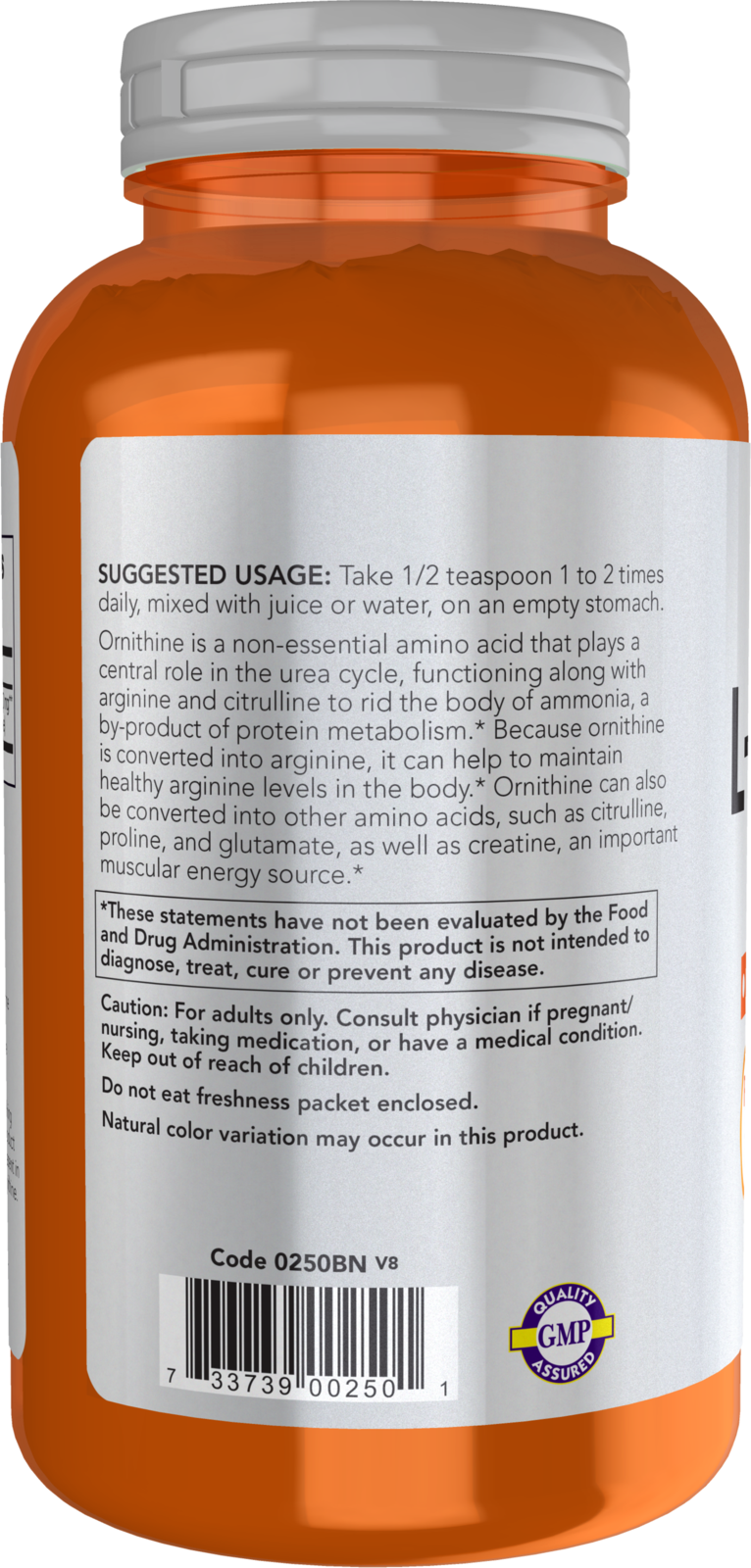 NOW Sports, L- Ornithine Powder, Protein Metabolism* and Urea Detox*, 8 oz