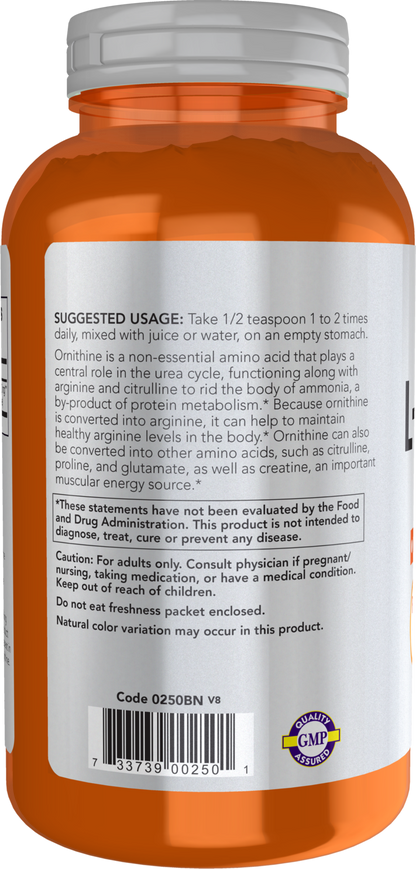 NOW Sports, L- Ornithine Powder, Protein Metabolism* and Urea Detox*, 8 oz