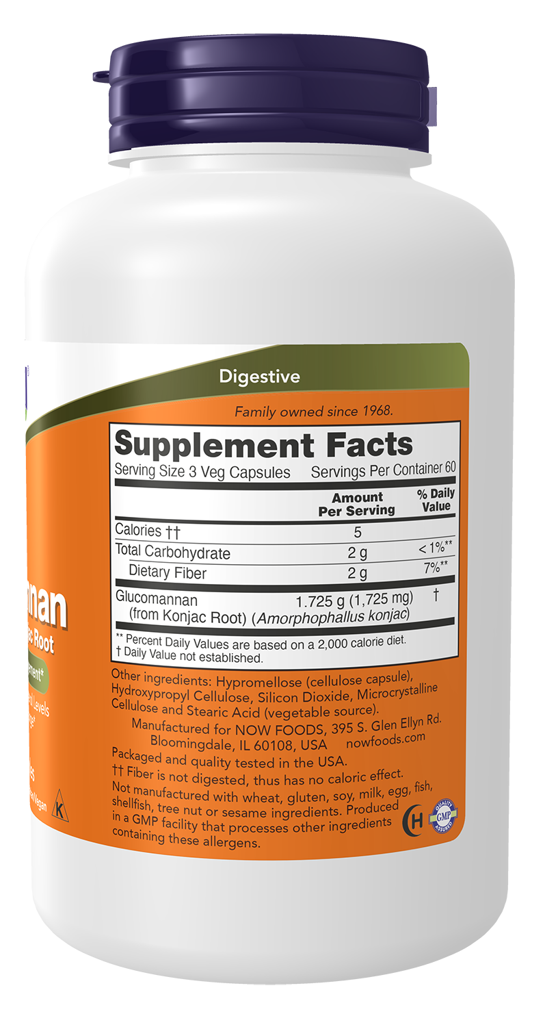 NOW Supplements, Glucomannan  575 mg, Supports Regularity*, 180 Veg Caps